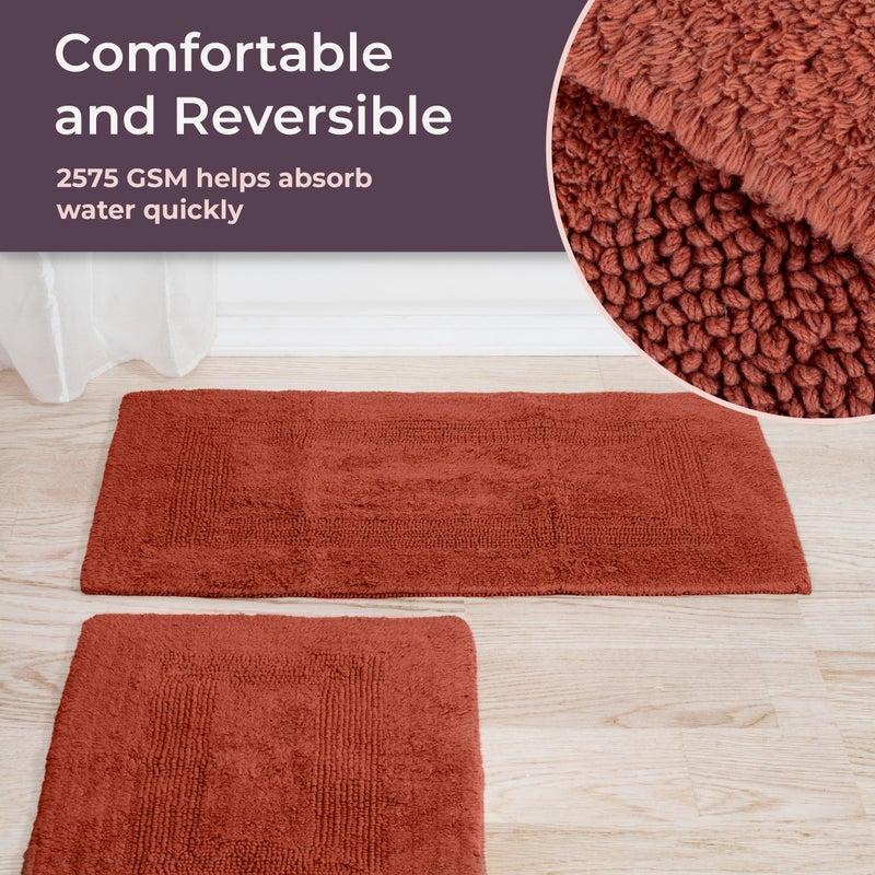 Lavish Home Bathroom Rugs - 2 - Piece Cotton Bathroom Mat Set - Machine Washable Bath Mats for Washroom, Kitchen, or Laundry Room by Lavish Home (Brick) - Image 4